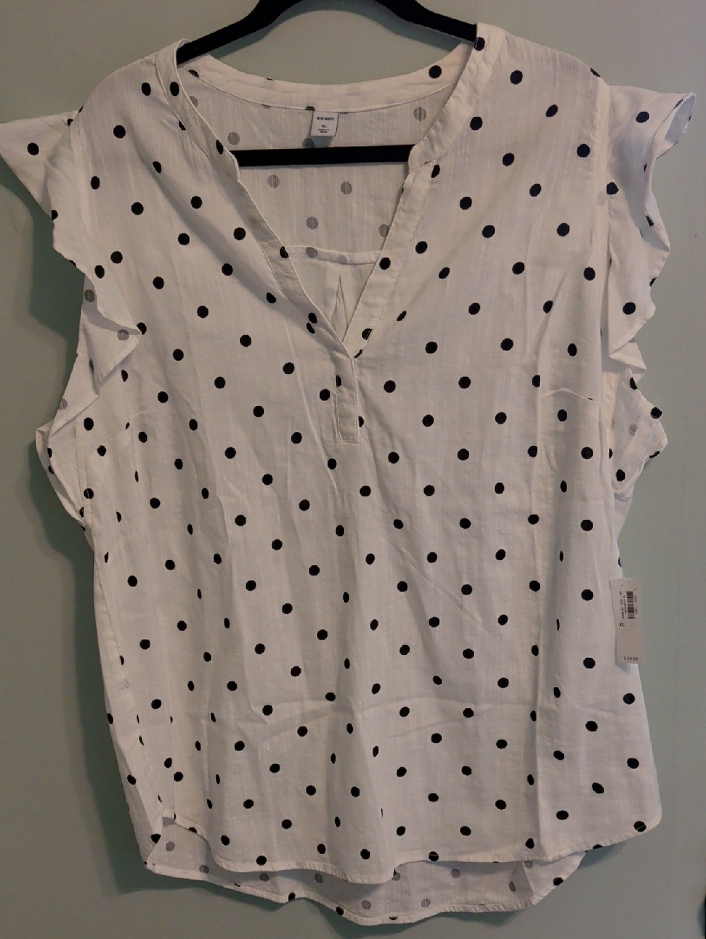 Old Navy White With Black Polka Dot Flutter Sleeve Blouse XL